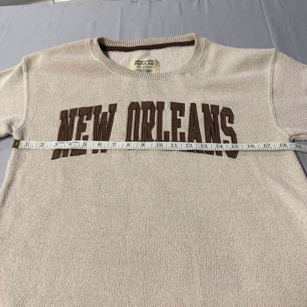 New York Popular New Orleans Sweatshirt Oatmeal Beige Brown Graphic Mens Small - Picture 3 of 6